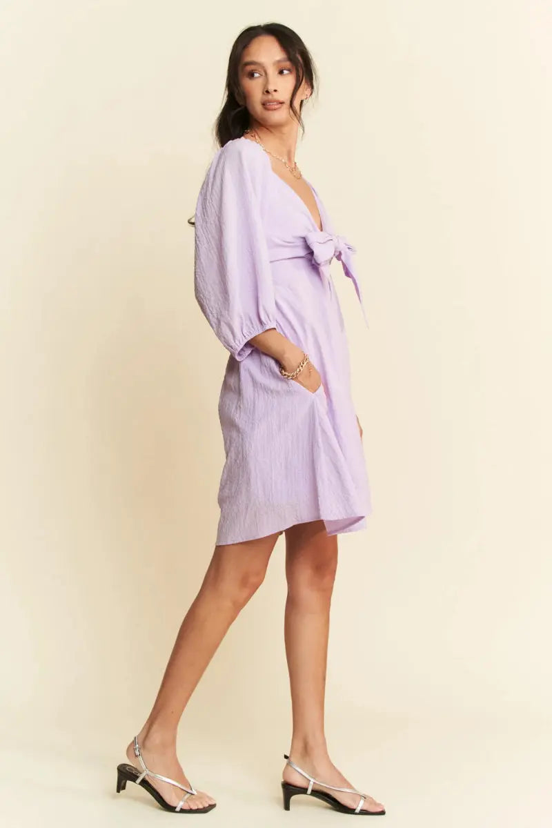 Davi & Dani Self-Tie Puff Sleeve Smocking Mini Dress - Love Salve